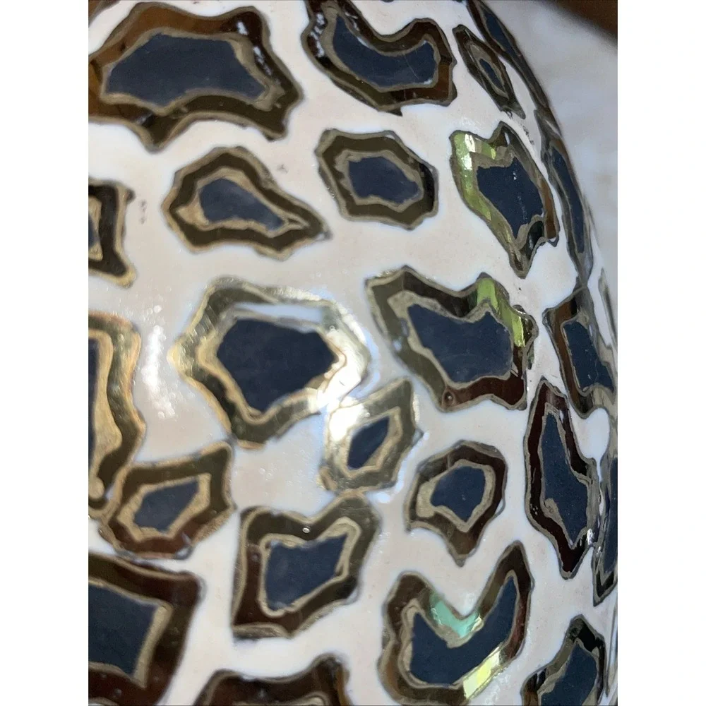 Vintage Macau Stamped‎ - Bud Vase Black & Gold Leopard Print